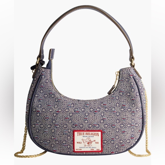 NWT True Religion Blue and Red Small Hobo Bag with Metallic Accents - Picture 2 of 10